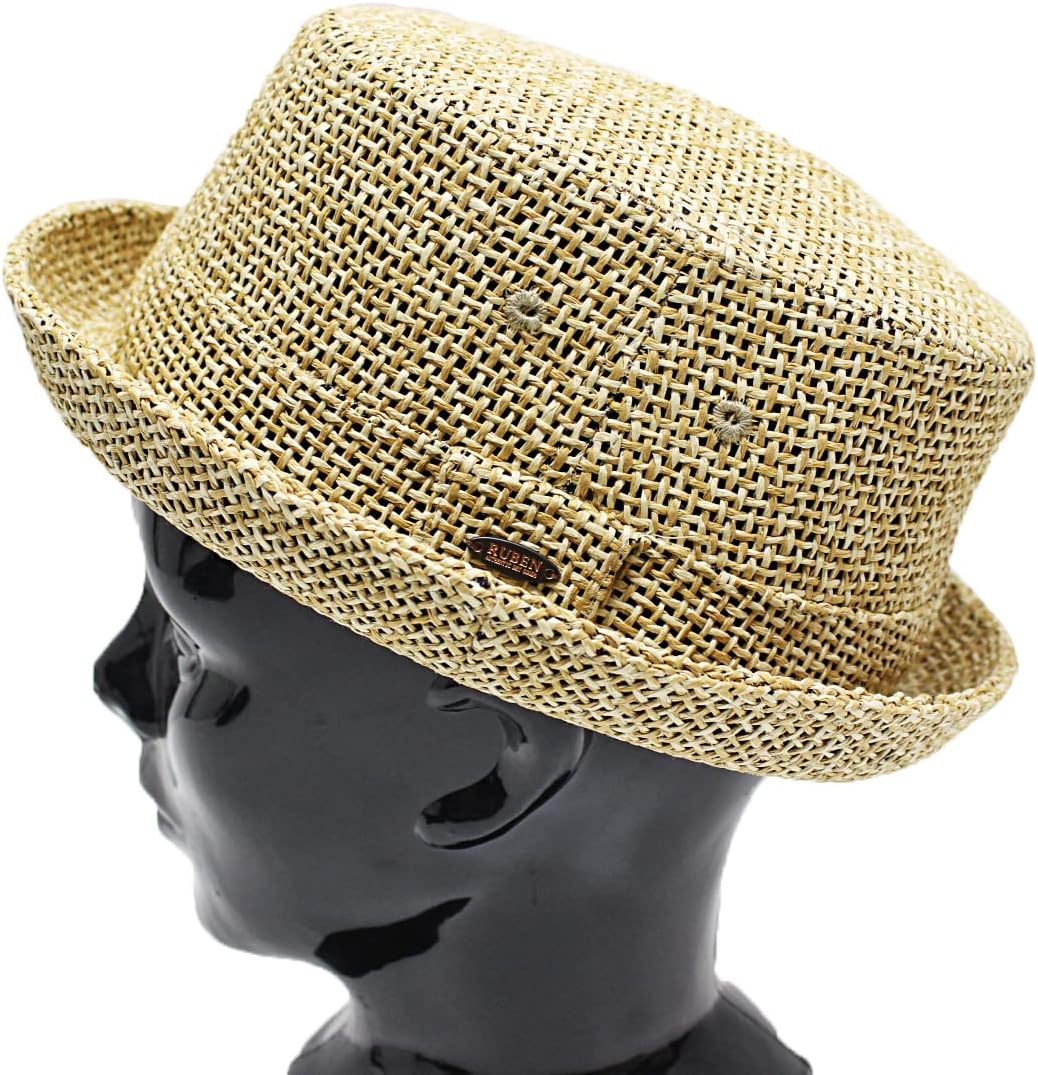 [ルーベン] 別注デザイン 大きいサイズも選べる PAPER PORKPIE HAT 麦わら帽子 麦わら ポークパイハット 麦わらハット ペーパーハット ミックスカラー FREE キャメル